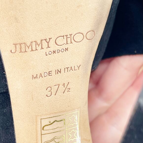 Jimmy Choo Farah Black Suede Crystal Trim Peep Toe Platform Pump Sandal IT 37.5 - Picture 11 of 11